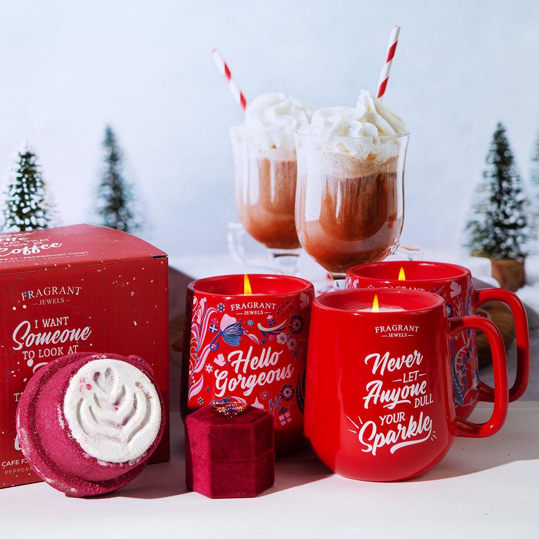 Cafe FJ: Peppermint Twist - Hello Gorgeous - Candle and Bath Bomb Set (Without Jewelry)